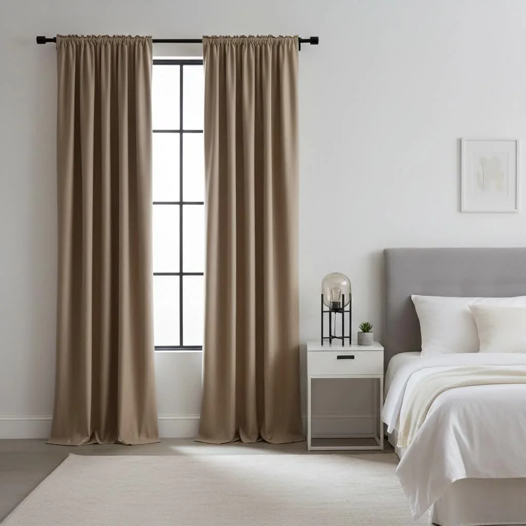 Thermal insulated blackout curtains in a modern living room