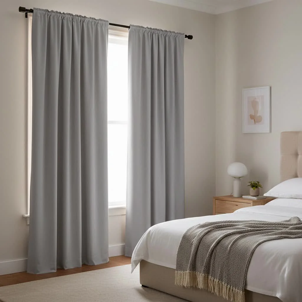 Cotton blackout curtains in a serene bedroom
