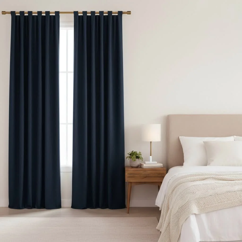 Pink blackout curtains in a modern bedroom